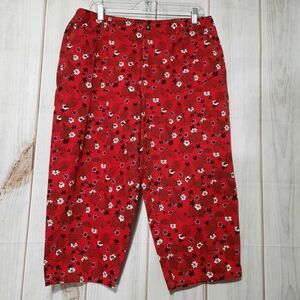 First Issue Liz Claiborne Red Floral Crop Pants Womens 16 Cotton Straight‎ Leg